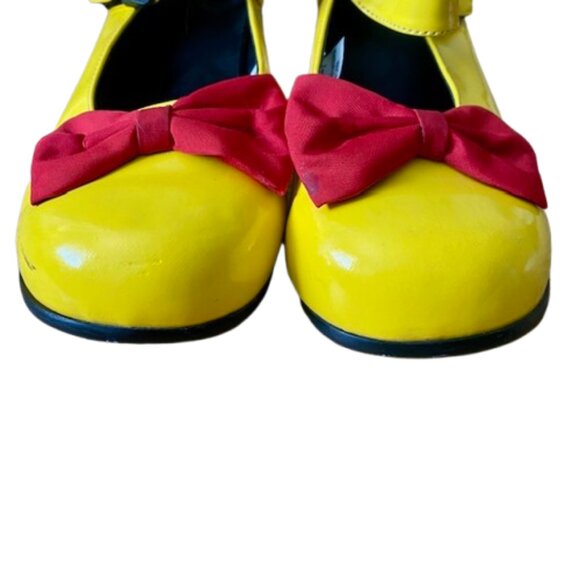 Disney Minnie Mouse Bright Yellow Mary Jane Shoes Kitten Heel Red Bows Size 8 - Picture 4 of 8